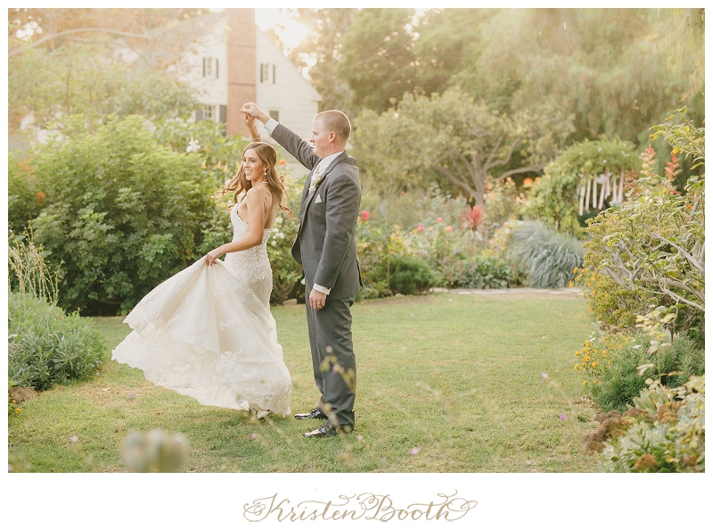 Fairytale photo of bride and groom in a garden