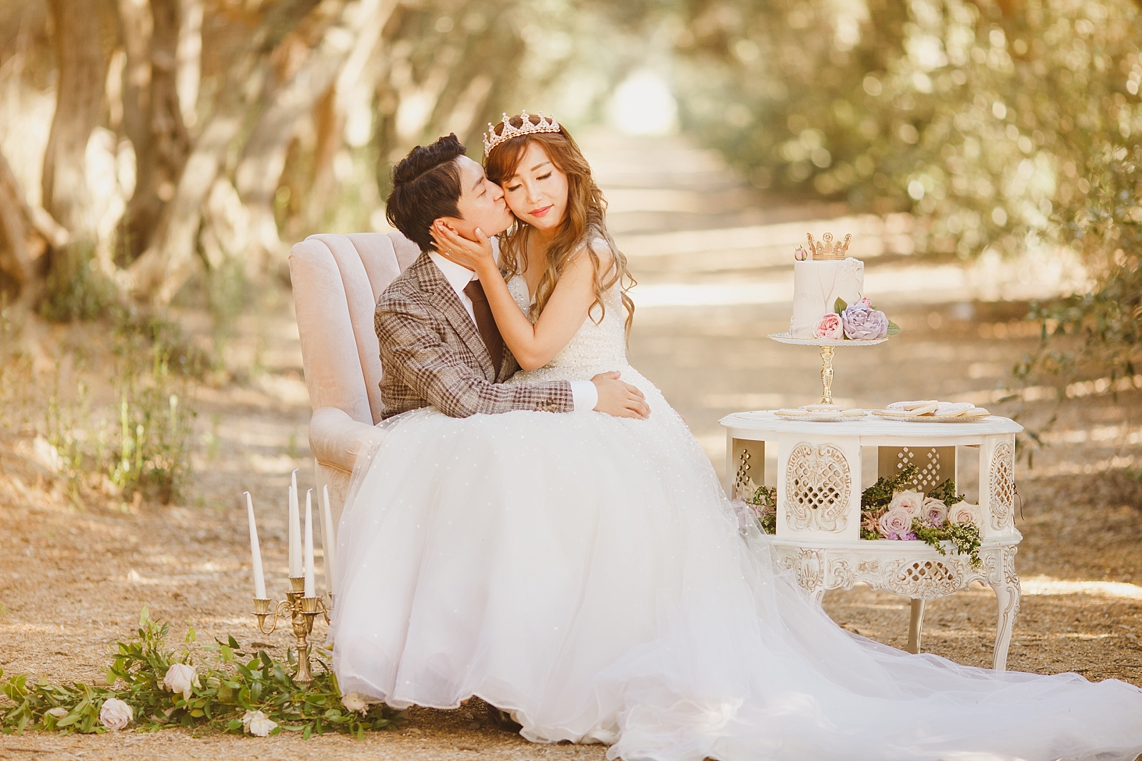 Fairytale wedding photos in the olive groves at Highland Springs Ranch