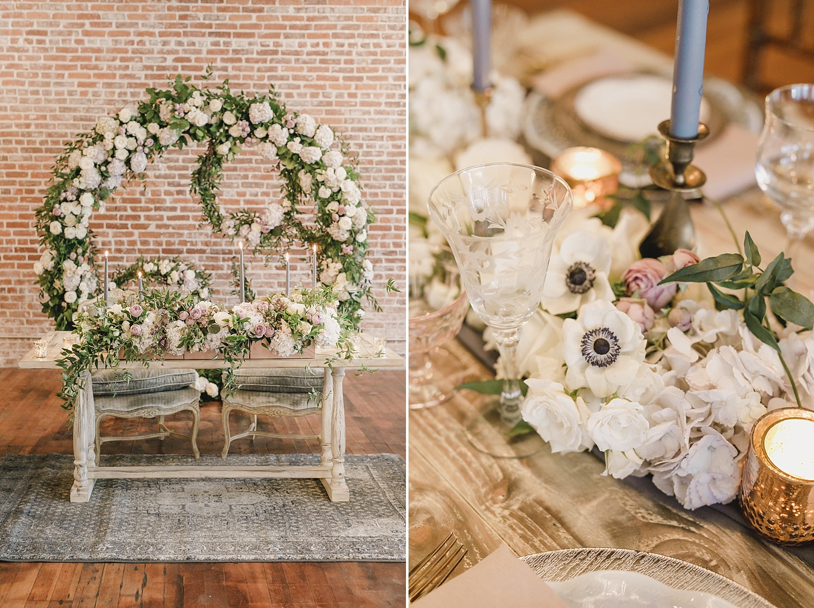 Spring sweetheart table with floral arch