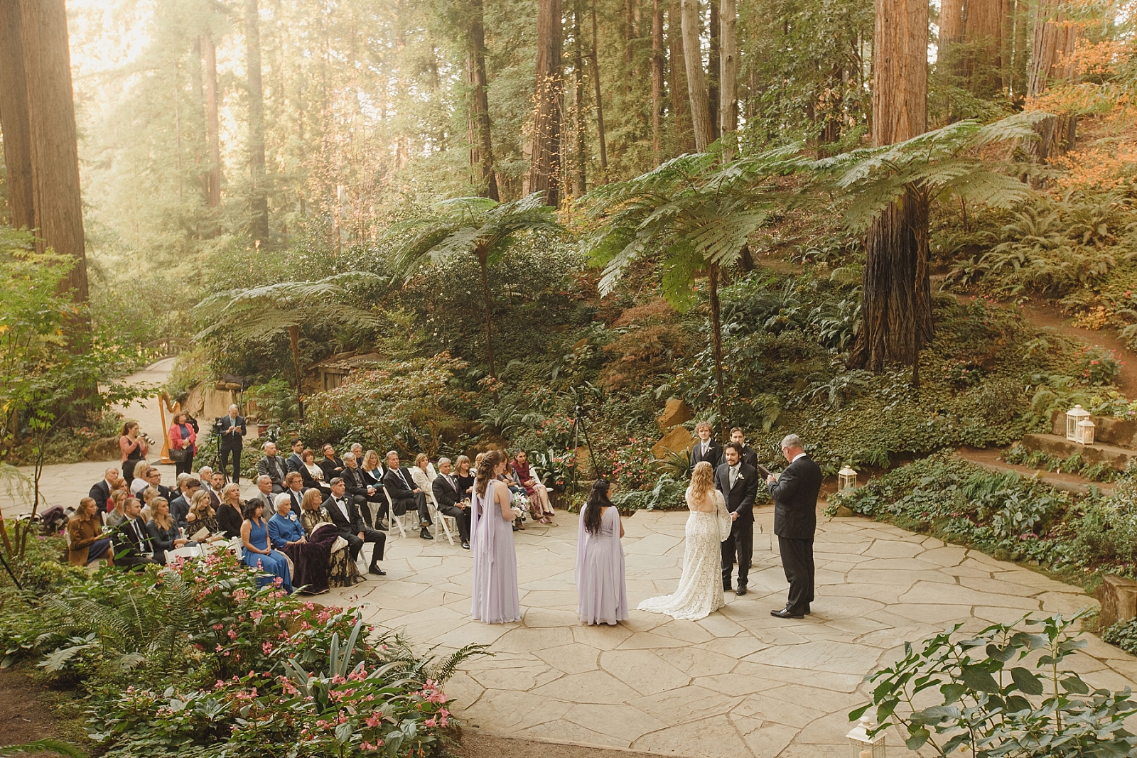 Wedding ceremony in Redwood grove at Nestldown