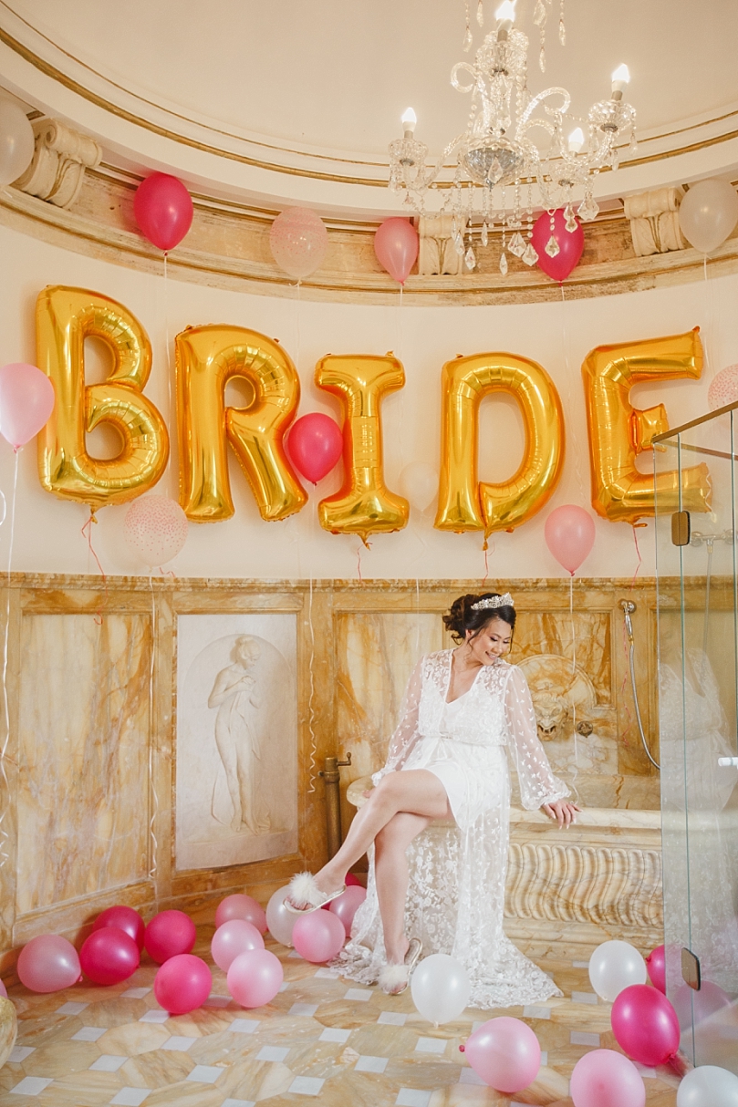 Gold foil bride balloons for bridal suite