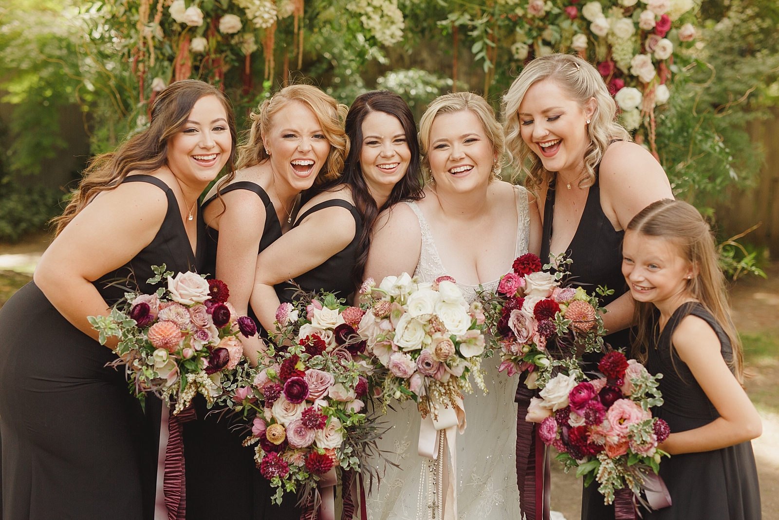 Black and burgundy bridal party 