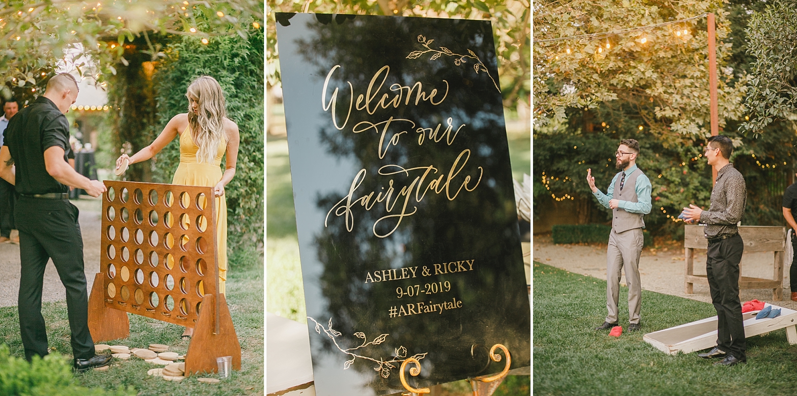 Fairytale inspired wedding outdoor cocktail hour yard games