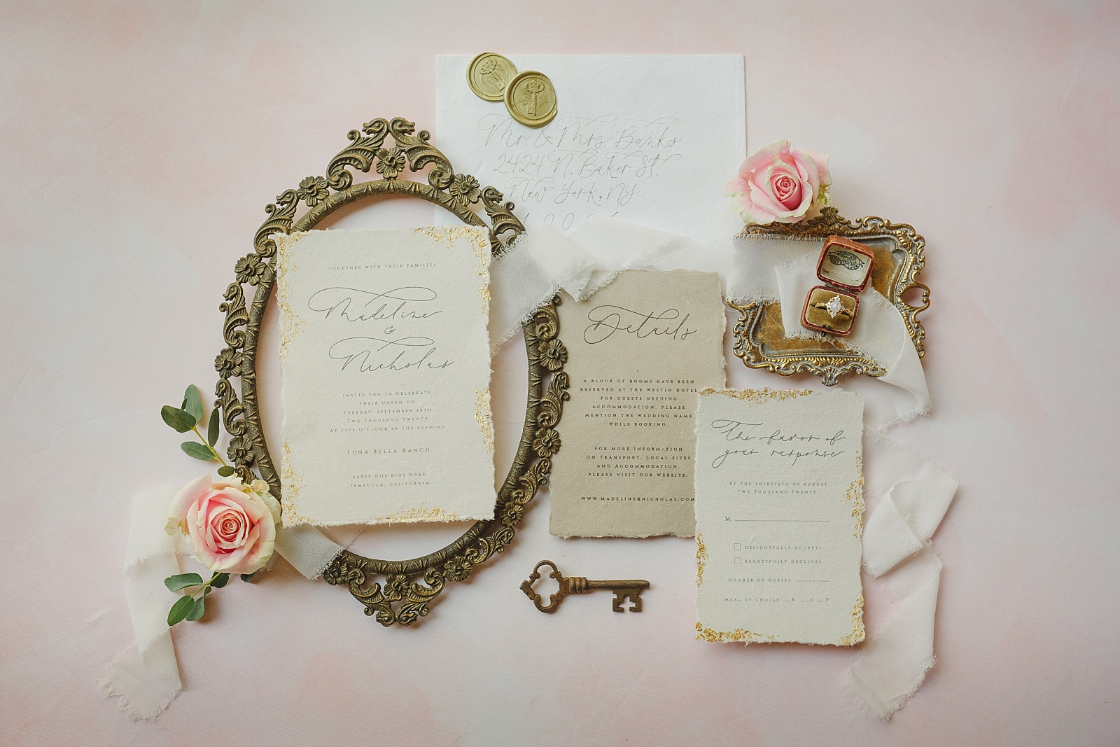 fairytale wedding flatlay invitations